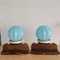 Art Deco French Blue Opal Glass and Wood Table Lamps, 1940s, Set of 2 8