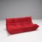 Rotes Alcantara Sofa und Sessel von Michel Ducaroy für Ligne Roset, 5er Set 6