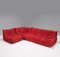 Divano e poltrone in alcantara rossa di Michel Ducaroy per Ligne Roset, set di 5, Immagine 3