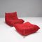 Rotes Alcantara Sofa und Sessel von Michel Ducaroy für Ligne Roset, 5er Set 7
