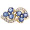 18 Karat 20th Century Clover Sapphire Diamonds Yellow Gold Ring 1