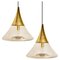 Cone Shape Brass & Clear Glass Pendant Light from Limburg 1