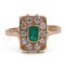 18k Yellow Gold Vintage Ring with Central Emerald and Diamonds 0.80ctw, 1970s 1