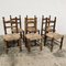 Vintage Spanish Solid Oak Wood & Rush Seat Chairs, Set of 6 9