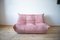 Pink Pearl Velvet Togo Pouf and 2-Seat Sofa by Michel Ducaroy for Ligne Roset, Set of 2 3