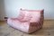 Pink Pearl Velvet Togo Pouf and 2-Seat Sofa by Michel Ducaroy for Ligne Roset, Set of 2 8