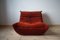 Vintage Amber Corduroy Togo Lounge Chair and Pouf Set by Michel Ducaroy for Ligne Roset, 1973, Set of 2 2