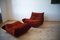 Vintage Amber Corduroy Togo Lounge Chair and Pouf Set by Michel Ducaroy for Ligne Roset, 1973, Set of 2 1