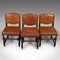 Antique English Leather and Oak Dining Chairs, 1910s, Set of 6 1