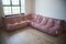 Pearl Pink Velvet Togo Corner Seat, Lounge Chair & 2-Seat Sofa by Michel Ducaroy for Ligne Roset, 1970s, Set of 3 1