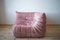 Pearl Pink Velvet Togo Corner Seat, Lounge Chair & 2-Seat Sofa by Michel Ducaroy for Ligne Roset, 1970s, Set of 3 15