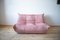 Pearl Pink Velvet Togo Corner Chair, 2- and 3-Seat Sofa by Michel Ducaroy for Ligne Roset, Set of 3, Image 4