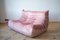 Pearl Pink Velvet Togo Corner Chair, 2- and 3-Seat Sofa by Michel Ducaroy for Ligne Roset, Set of 3 7