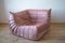 Pearl Pink Velvet Togo Corner Seat, Lounge Chair & 2-Seat Sofa by Michel Ducaroy for Ligne Roset, 1970s, Set of 3 16