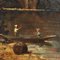 Paesaggio fluviale con ponte, castello e figure, olio su tela, XIX secolo, Immagine 3