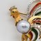 Broche Coq en Or 18 Carats Multicolore avec Perle Baroque et Diamants 3