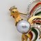 Mehrfarbige Emaille Coq Brosche aus 18 Karat Gold mit einer barocken Perle und Diamanten 3