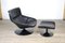 Artifort F522 Lounge Chair in Black Leather with Ottoman by Geoffrey Harcourt, 1960s, Set of 2 2