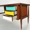 Mid-Century Italian Wooden Desk with Brass and Plastic Drawers by Schirolli 1970s 6