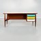 Mid-Century Italian Wooden Desk with Brass and Plastic Drawers by Schirolli 1970s 2