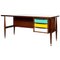 Mid-Century Italian Wooden Desk with Brass and Plastic Drawers by Schirolli 1970s 1