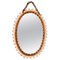 Mid-Century Italian French Riviera Rattan and Bamboo Oval Mirror, 1950s, Image 1