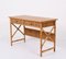 Mid-Century Italian Bamboo Cane, Ash Wood and Rattan Desk with Drawers, 1980s, Image 2