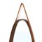 Oval Mirror with Teak Frame and Leather Strap, 1960s, Image 10