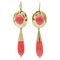 18 Karat Yellow Gold Coral Dangle Earrings, Set of 2 1