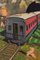 Collage surrealista con tren, siglo XX, óleo sobre cartón, enmarcado, Imagen 3