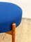 Mid-Century Danish Stool in Teak-Colored Wood with a Blue Wool Fabric Cover, 1950s 6