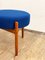 Mid-Century Danish Stool in Teak-Colored Wood with a Blue Wool Fabric Cover, 1950s 5