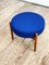 Mid-Century Danish Stool in Teak-Colored Wood with a Blue Wool Fabric Cover, 1950s 3