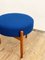 Mid-Century Danish Stool in Teak-Colored Wood with a Blue Wool Fabric Cover, 1950s 7