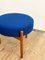 Mid-Century Danish Stool in Teak-Colored Wood with a Blue Wool Fabric Cover, 1950s, Image 7