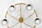 German Ceiling Lamp with 6 Opaline Glass Globes & Brass Frame, 1960s, Image 8