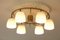 German Ceiling Lamp with 6 Opaline Glass Globes & Brass Frame, 1960s 5
