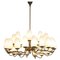 Large Italian Chandelier in Opaline and Brass in the Style of Stilnovo, 1960s 3