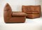 Caramel Faux Leather Convertible Sofa & Corner Chair, France, 1990s, Set of 2 9