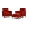 Red Leather Porto Armchairs with Relax Function & Ottoman from Erpo, Set of 3 1