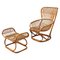 Mid-Century Italian Rattan B4 Armchair and Pouf by Tito Agnoli for Bonacina, 1950s, Set of 2 1