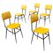 Mid-Century Italian Fire Yellow Velvet and Black Metal Structure Chairs, 1960s, Set of 5 1