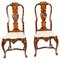 Antique Dutch Marquetry Walnut Highback Side Chairs, Set of 2 1