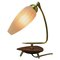 Vintage Table Lamp With Milk-White Glass Shade and Brass Fitting / Wood Base, Image 3