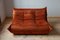 Amber Orange Velvet Togo Pouf and 2-Seat Sofa by Michel Ducaroy for Ligne Roset, Set of 2, Image 9