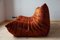 Amber Orange Velvet Togo Pouf and 2-Seat Sofa by Michel Ducaroy for Ligne Roset, Set of 2, Image 8