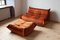 Amber Orange Velvet Togo Pouf and 2-Seat Sofa by Michel Ducaroy for Ligne Roset, Set of 2, Image 1