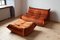 Orangefarbener Togo Pouf und 2-Sitzer Sofa aus Samt von Michel Ducaroy für Ligne Roset, 2er Set 1