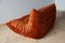 Amber Orange Velvet Togo Pouf and 2-Seat Sofa by Michel Ducaroy for Ligne Roset, Set of 2 7