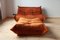 Amber Orange Velvet Togo Pouf and 2-Seat Sofa by Michel Ducaroy for Ligne Roset, Set of 2, Image 2